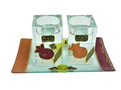 Crystal Candlestick With Red Pomegranate Tray 20064