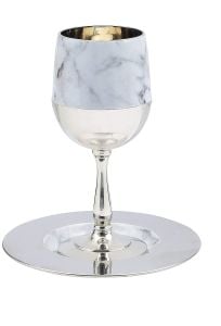Kiddush Cup and Tray Set 6″ Marble -Chrome Finish