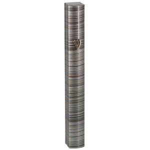 Aluminum Mezuzah 12cm-3d Metallic Gray Striped Design