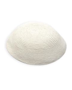 22297 Knitted Kippah Yarm Large Sheer White
