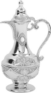 Ner Mitzvah Silver Plated Chanukah Kriegel Oil Bottle with Cover Flower Design 30286