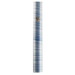Aluminium Mezuzah 7cm 3D Painted- Blue Striped Design