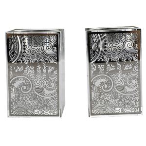 PAIR CRYSTAL SQUARE CANDLESTICKS 8 CM WITH METAL PLATE