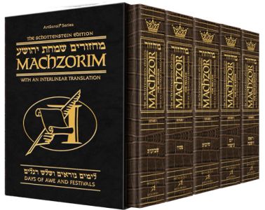 Schottenstein Interlinear Machzor 5 Vol. Set Full Size Alligator Leather – Sefard