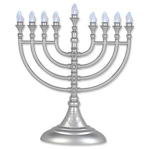 L.E.D. Menorah Silver Crystal Flake Finish