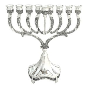 Silver Plated Antique Style Menorah Floral Arches P296K
