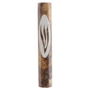 Oval Marble7cm Mezuzah with Printed Letter Shin- Brown