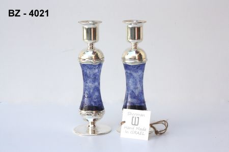 Candlesticks 18 cm. W/Blue Glass