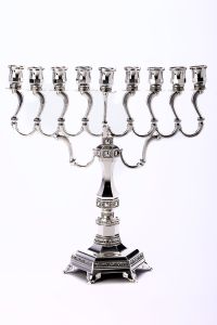 12.5″ Silver Plated Menorah Hexagonal Base