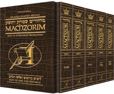 Schottenstein Interlinear Machzor 5 Vol. Set Pocket Size Alligator Leather – Ash