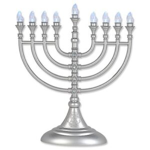 L.E.D. Menorah Silver Crystal Flake Finish