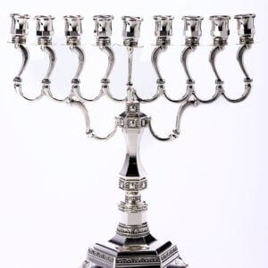 12.5" Silver Plated Menorah Hexagonal Base