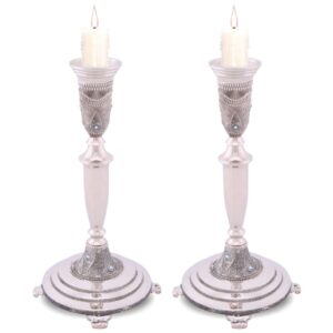 Nickel Silver Candlesticks Diamond Design with Filigree and Stones