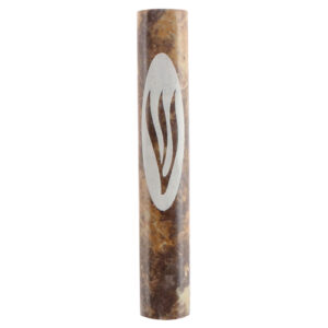Oval Marble7cm Mezuzah with Printed Letter Shin- Brown