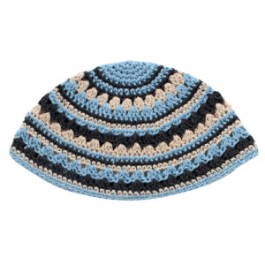 22296 Frik Kippah Yarm XL Beige-Gray-Light Blue