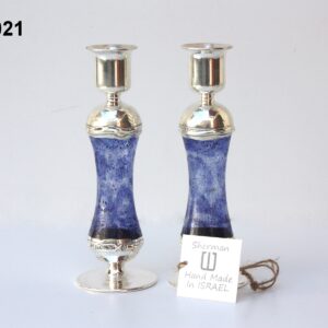 Candlesticks 18 cm. W/Blue Glass