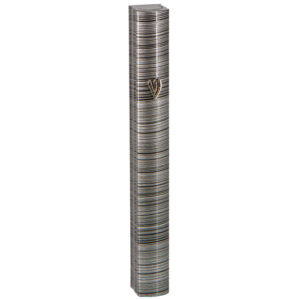 Aluminum Mezuzah 12cm-3d Metallic Gray Striped Design