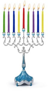 Blue Marbleized Silver Plated Menorah 31203