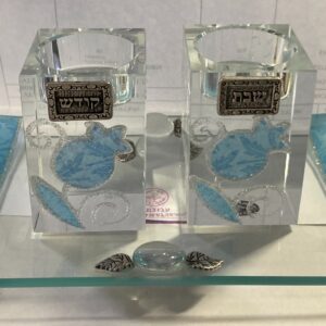 Crystal Candlestick Light Blue Pomegranate Tray 20061