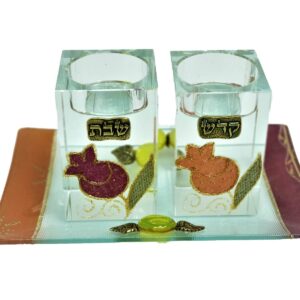 Crystal Candlestick With Red Pomegranate Tray 20064