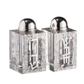 Crystal Salt & Pepper Set Silver Jerusalem 3"HX1.5"